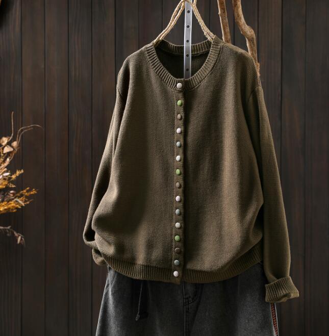 新入荷カーディガン アウター 羽織物 トップス チュニック ゆったり 綿100% ナチュラル カラフルボタンお色選択可拍卖