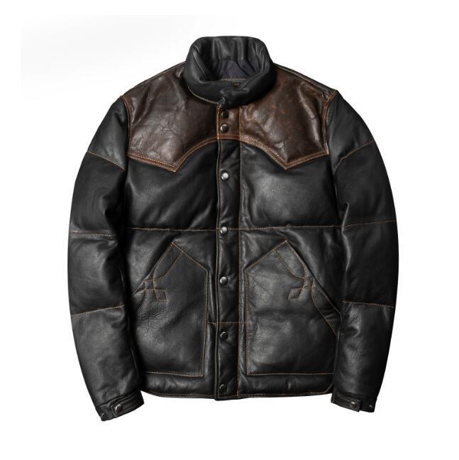 新入荷牛革 レザーダウンジャケット ホワイトダックダウン カウハイド 防風防寒性 本革 メンズファッション 男女兼用 ダウンコート S~5XL拍卖