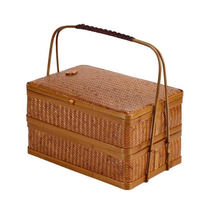 人気推薦2層 竹製 手作 茶器茶道具 飯盒 職人手作 收納 漆器 茶盒 茶箱拍卖