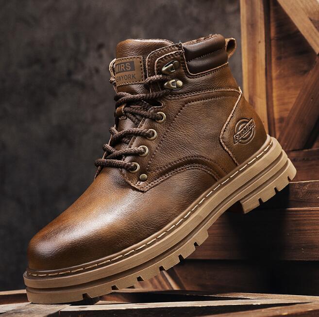 上質バイクシューズ メンズ ライディングブーツ 本革 牛革 ハイカット バイク用 厚底 防水 滑り止め ブラウン サイズ27.5cm拍卖