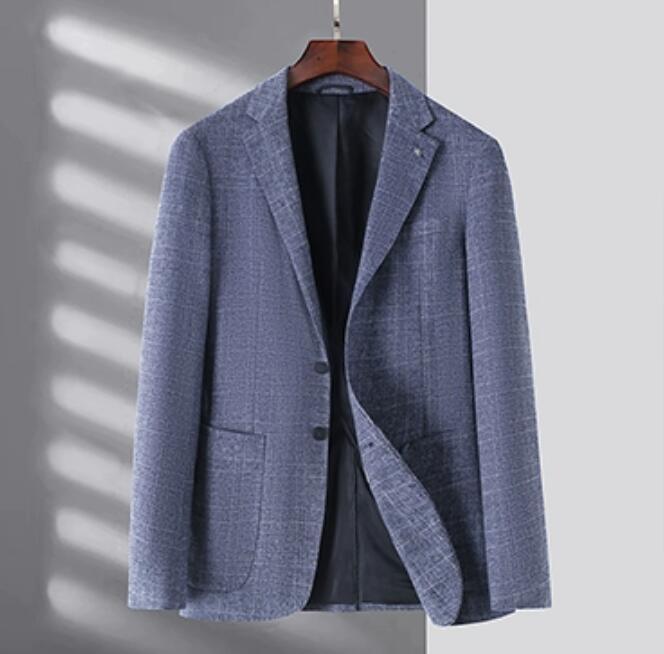 上質M 新品 格子柄 ウールテンセル混 テーラードジャケット メンズ スーツジャケット 紳士 秋冬 ビジネス カジュアル ブレザー/ブルー拍卖