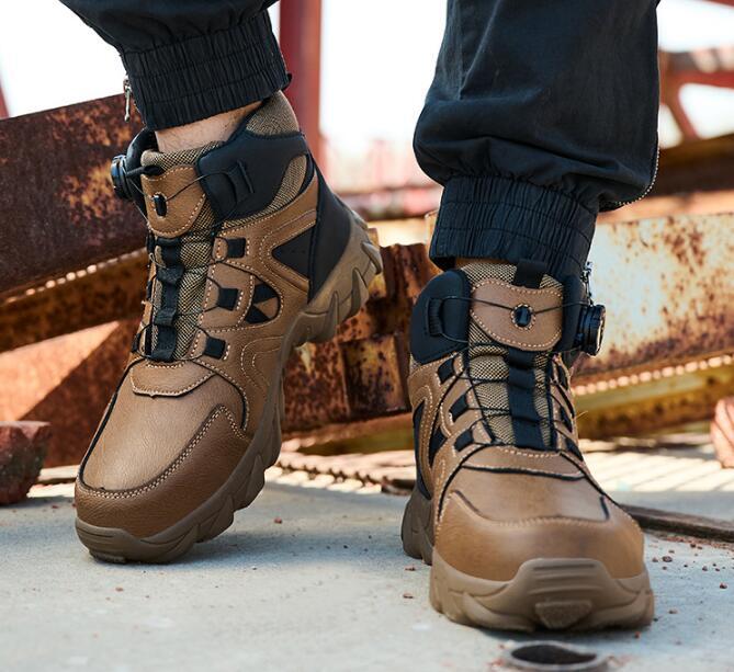 高品質ダイヤル式安全靴 ハイカット 防水 鋼製先芯入り 作業靴 耐滑 釘踏み 抜き防止 耐摩耗 25cm~27.5cmcmサイズ茶色拍卖