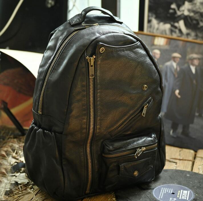 大人気 高級仕上げ ヘヴィ Wライダースデザイン 本革 レザーリュック バッグ 3way バイカー 黒 新品 山羊 牛革拍卖