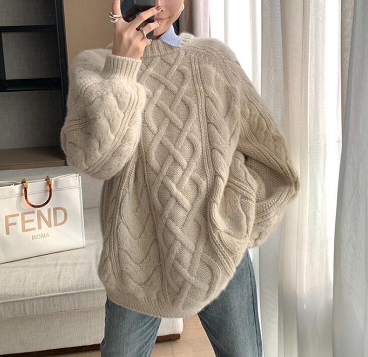 人気品韓国風 ケーブル編み ニット レディース フリー アイボリー拍卖