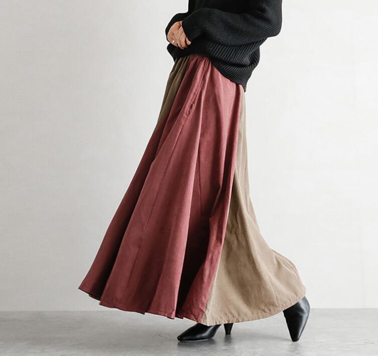 大人気スカート ロングスカート 配色フレアスカート ウエストゴム レディースボトムス カジュアル ロング マキシ丈 お色選択可拍卖