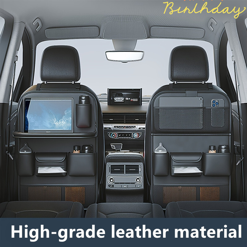 上質シートバックポケット テーブル機能付 車 車内 収納 ポケットドリンク ホルダー ティッシュ テーブル 大容量 車用シートバックポケット拍卖