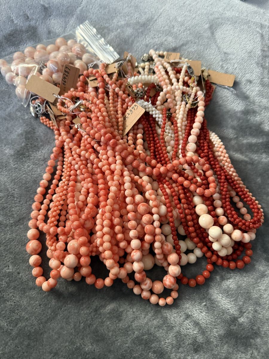 本珊瑚 サンゴ ネックレス コーラル SILVER アクセサリーまとめ、重1340g拍卖