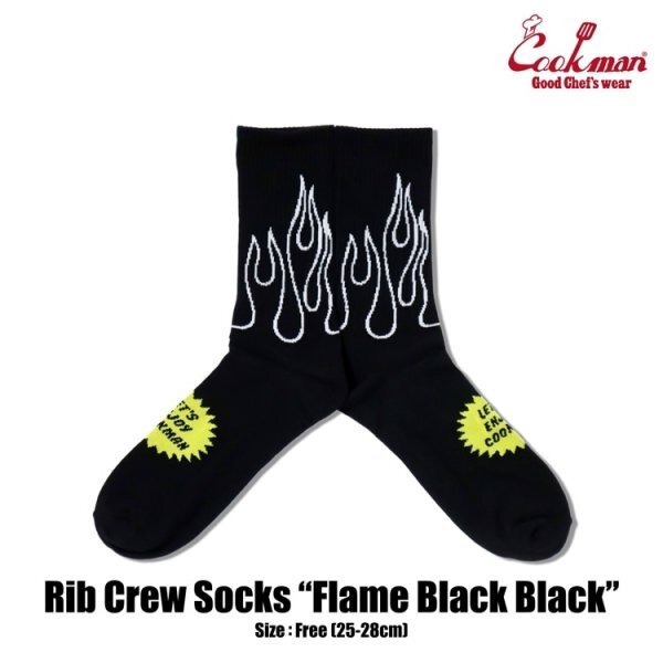 【COOKMAN】クックマン Rib Crew Socks ソックス 靴下 Flame Black Black 233-53958 / フレイム 男女兼用 フリーサイズ スケボー拍卖