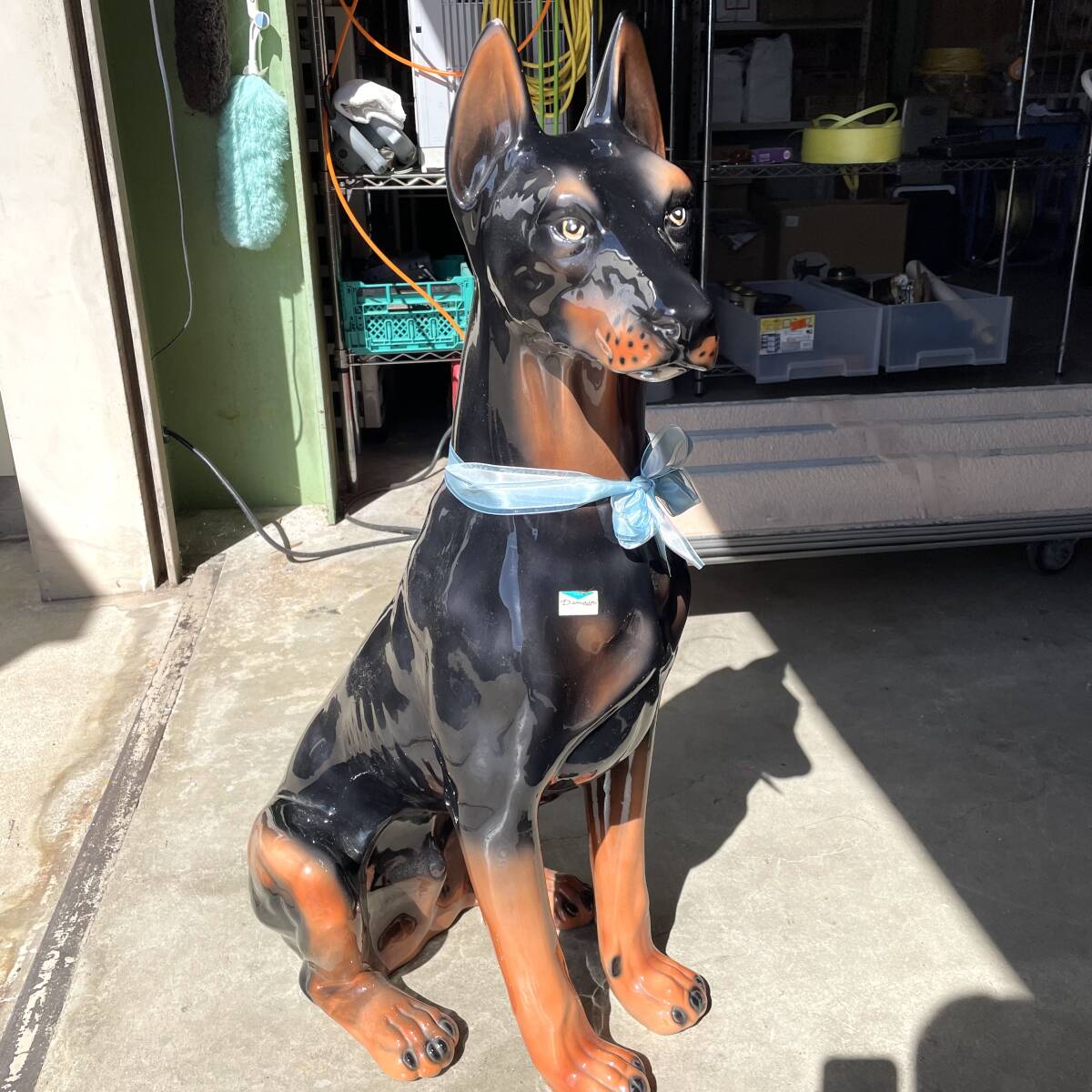直接取引のみ◆福井県 Demain/ドマン 高さ91 イタリア製 大型 ドーベルマン 陶器 犬 置物 オブジェ インテリア 店舗飾り拍卖