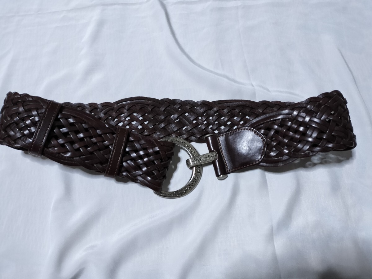 goaゴア 本革 メッシュレザーベルト 革編み込みベルト 長さ調節可 最長約88cm迄+金具 最小はフリー 185円送 中古美 拍卖