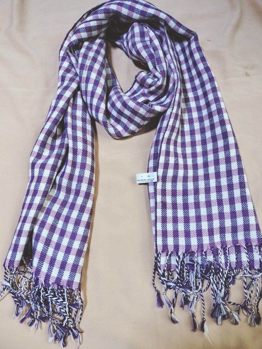 ストール,マフラー,ショール,肩掛け,膝掛け ウール100% 大判,幅広178x47cm クシュクシュ巻きでも嵩張らずお洒落 185円送 未使拍卖