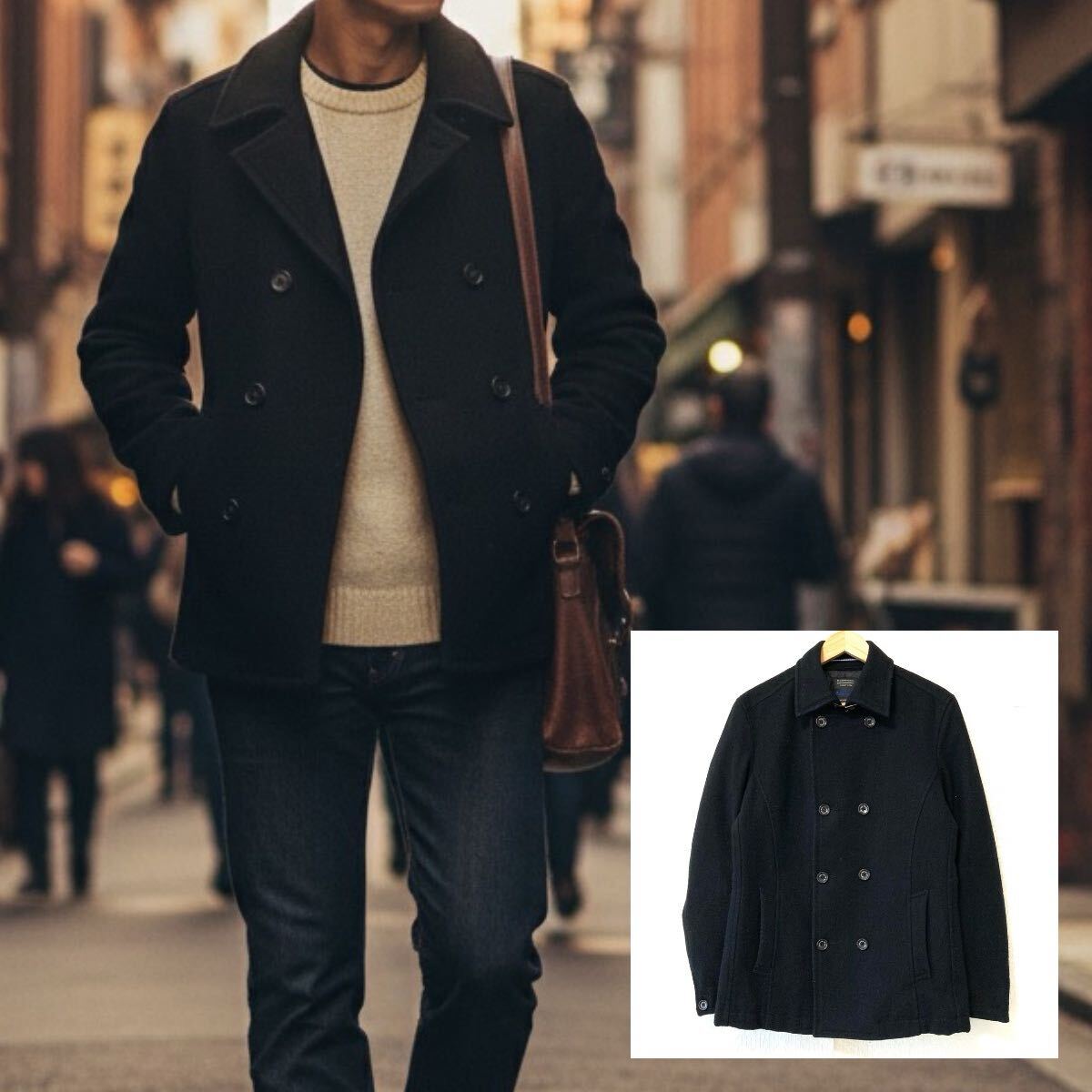 毎年人気のアウター!【NICOLE CLUB FOR MEN】ニコルクラブフォーメン 中綿 ウール混 ピーコート Pコート ブラック サイズ48/Y37485UU拍卖