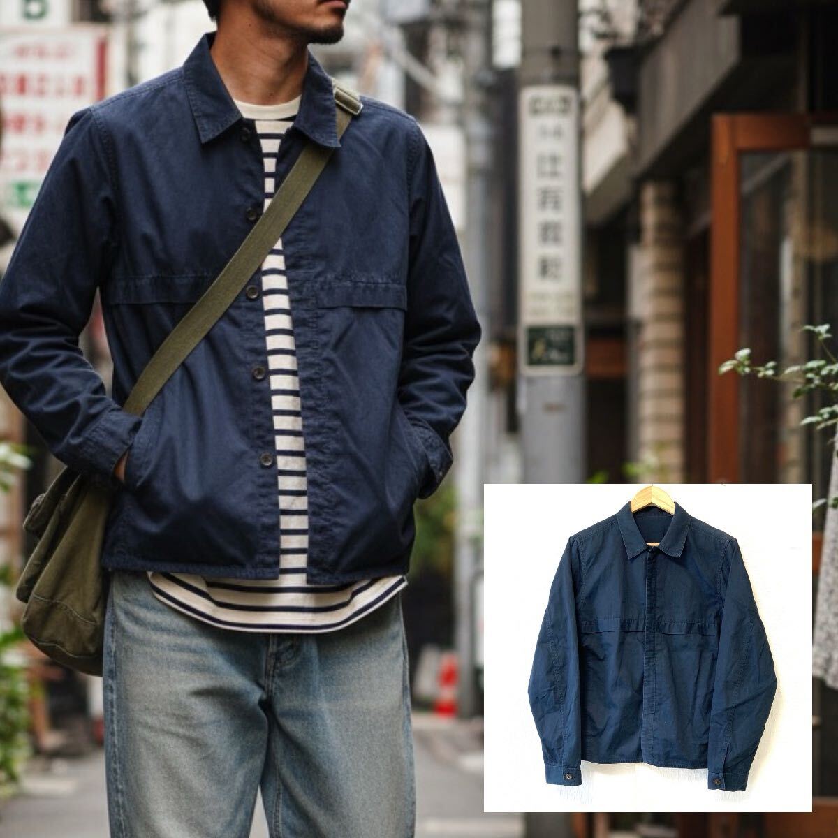 シンプルお洒落! 日本製【LAD MUSICIAN】ラッドミュージシャン コットン100% ブルゾン ジャケット アメカジ ネイビー サイズ46/Y37498UU拍卖