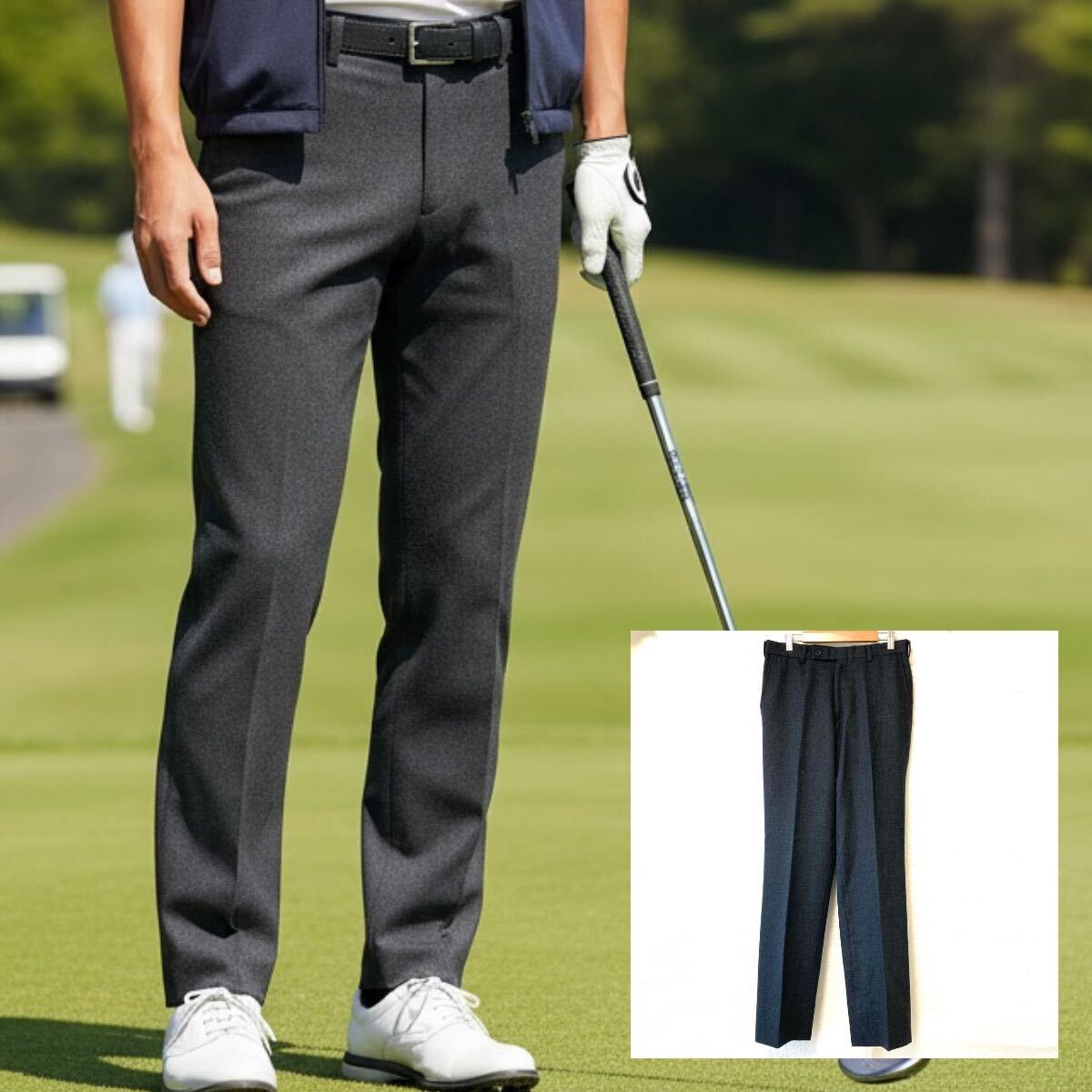 状態良好◎ 日本製【ABAHOUSE】アバハウス ウール混 スラックス パンツ ゴルフ 通勤 ビジネス シンプル グレー メンズ サイズ2/Y37504UU拍卖