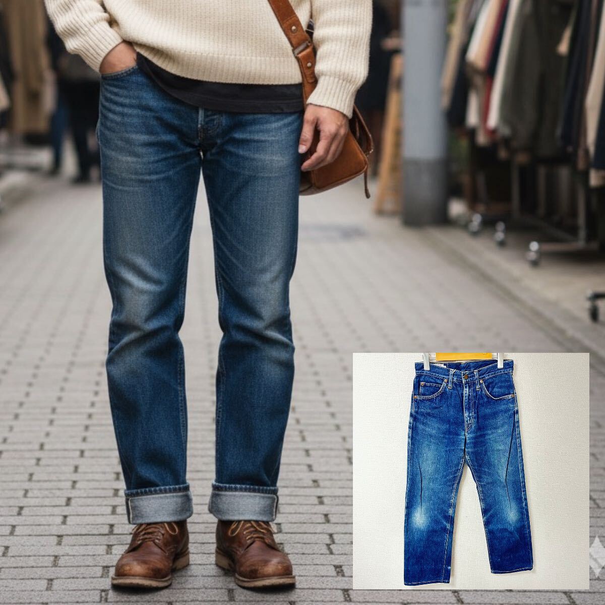 国産デニムのパイオニア◎【BIG JOHN】ビッグジョン ストレート デニムパンツ ジーンズ 綿100% 古着MIX ブルー メンズW29/Y37565YY拍卖