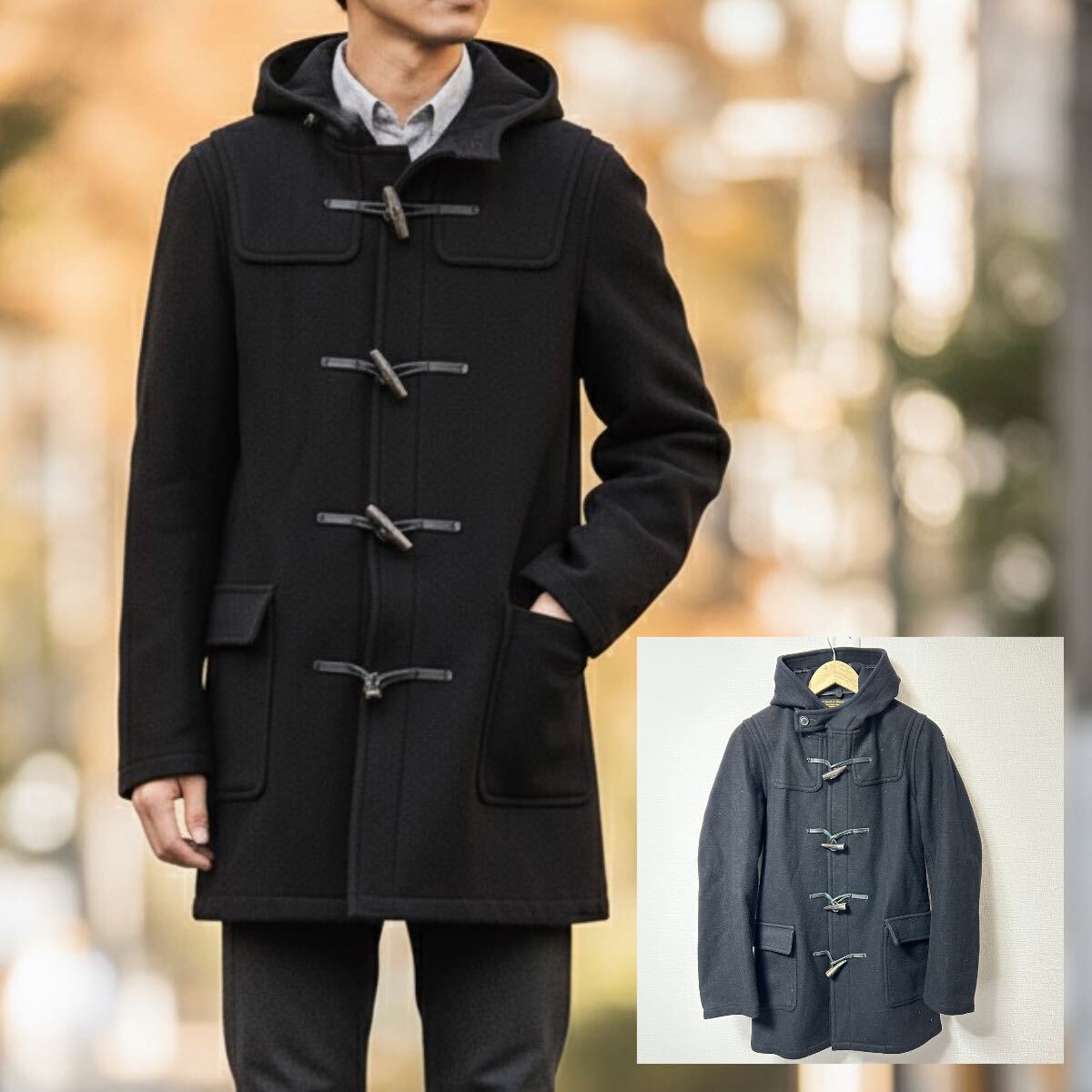 USA製◎上質アウター◎【FIDELITY】フィデリティ ダッフルコート ウール ナイロン 定番 シンプル 通勤 ブラック 黒 メンズS/Y37824YY拍卖