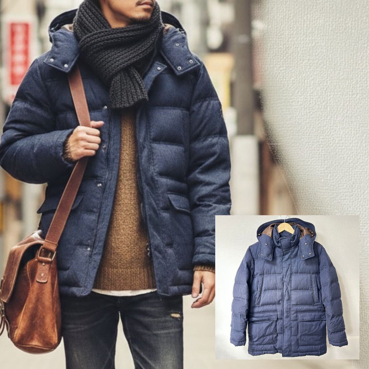 程よいボリューム感◎【Wilkes Bashford】ウィルクスバッシュフォード ダウンジャケット アウター 防寒 ネイビー 紺 メンズL/Y37834YY拍卖