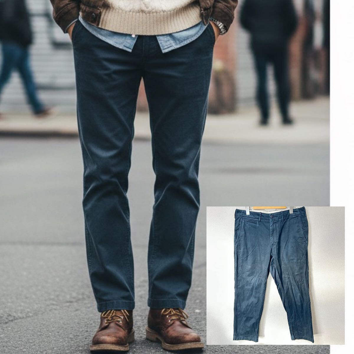 定番で万能◎【UNIQLO】ユニクロ ヴィンテージ レギュラーフィットチノ パンツ コットン 綿100% ネイビー 紺 メンズ ウエスト82/Y37836YY拍卖
