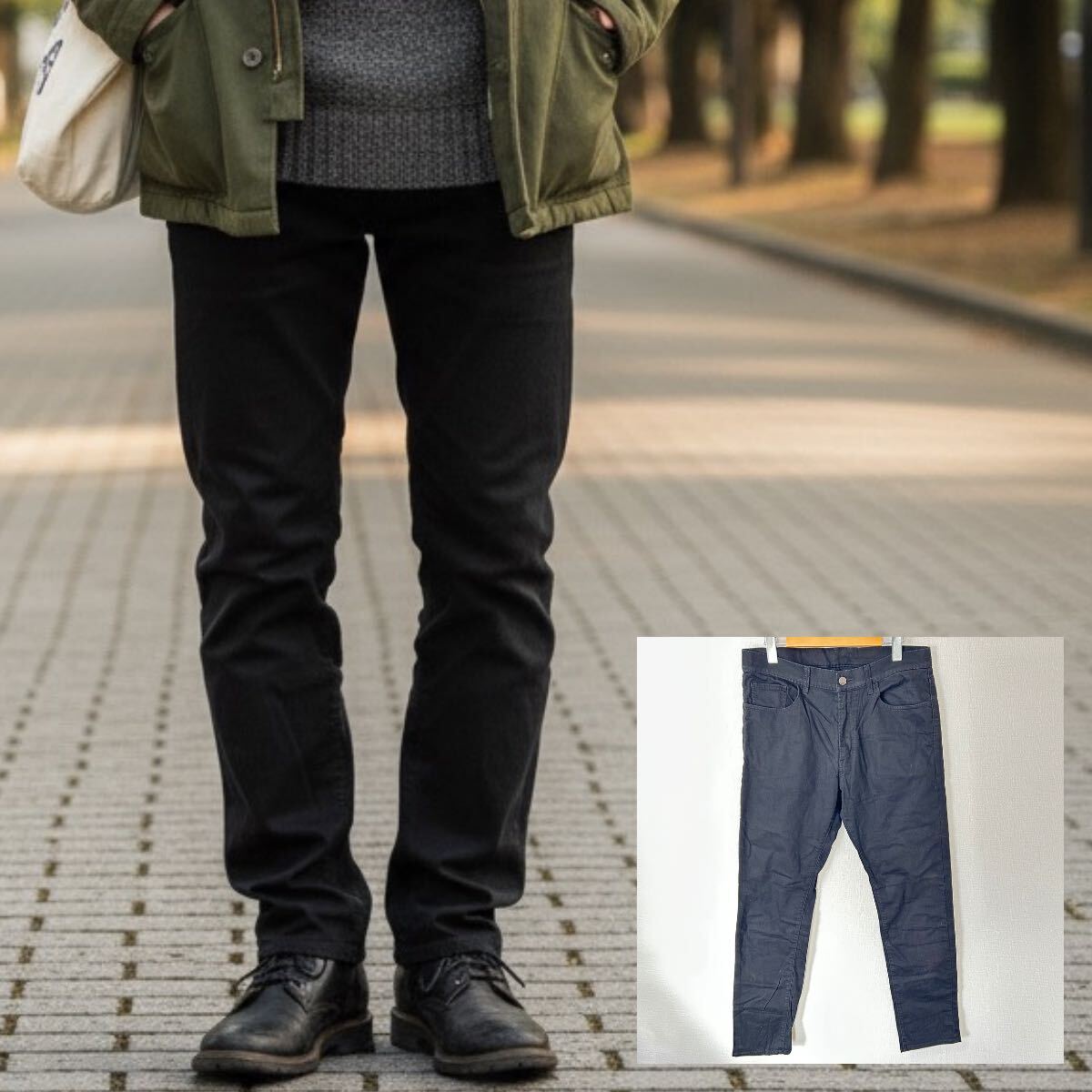 伸縮性◎抜群のはきやすさ【UNIQLO】ユニクロ ストレッチデニムパンツ ジーンズ 定番 ベーシック ブラック 黒 メンズ32-33/Y37841YY拍卖