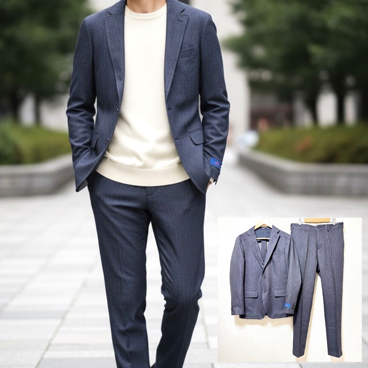 美品◎上下セット◎【EDWIN】エドウィン デニム セットアップ テーラード ジャケット スラックス パンツ スーツ ネイビー 紺 M L /Y38201SS拍卖