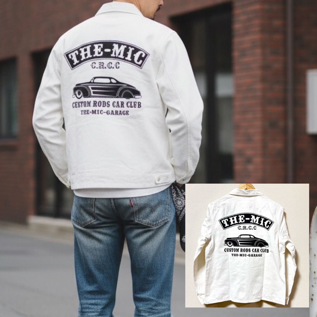 バックプリント◎【KEMPEL×BALANCE HARMONY】ケンペル ワーク ジャケット 白 THE MIC 車 アメカジ 古着 カバーオール サイズ42/Y34301SS拍卖