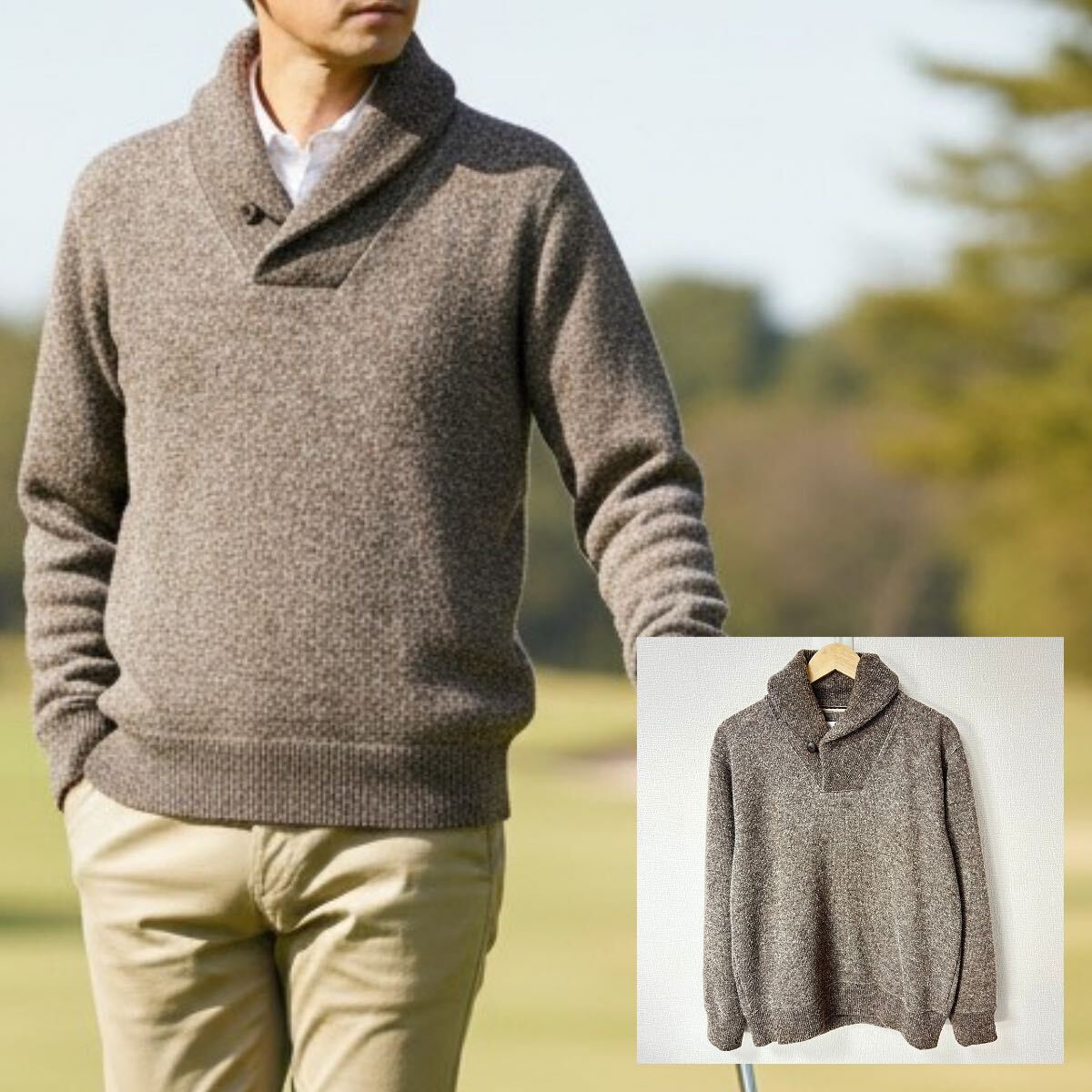 日本製◎ゴルフにも◎【ellesse】エレッセ ショールカラー スウェットプルオーバー トップス カジュアル ブラウン メンズL/Y37818YY拍卖