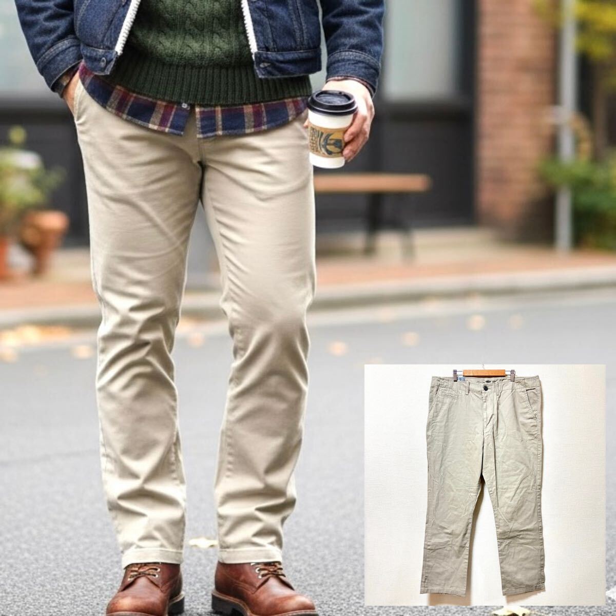 未使用品◎ビッグサイズ◎【OLD NAVY】オールドネイビー チノパン スリム ストレート コットン パンツ ベージュ メンズ 38×30 /Y38225SS拍卖