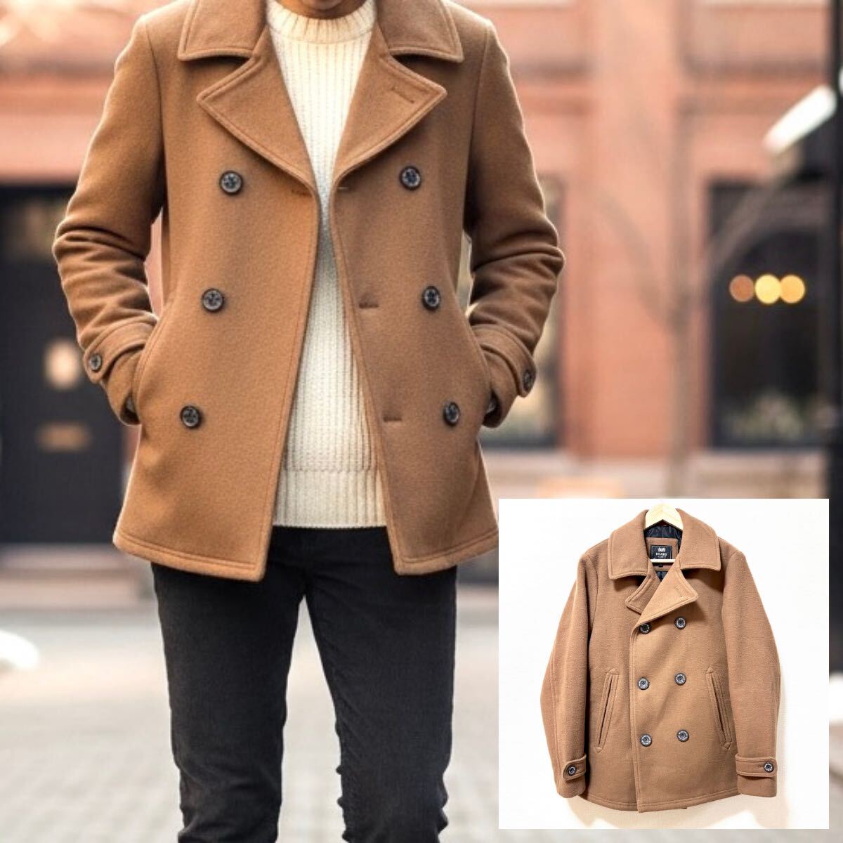 トレンドカラー!【BEAMS HEART】ビームスハート ピー コート ショート丈 アウター ウール メルトン P ブラウン 茶 メンズ M /Y38226SS拍卖