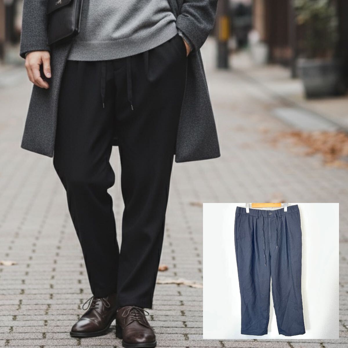 日本製◎ビッグサイズ◎モードな雰囲気!【CAMBIO】カンビオ イージーパンツ スラックス シンプル ブラック 黒 メンズXL/Y38150YY拍卖