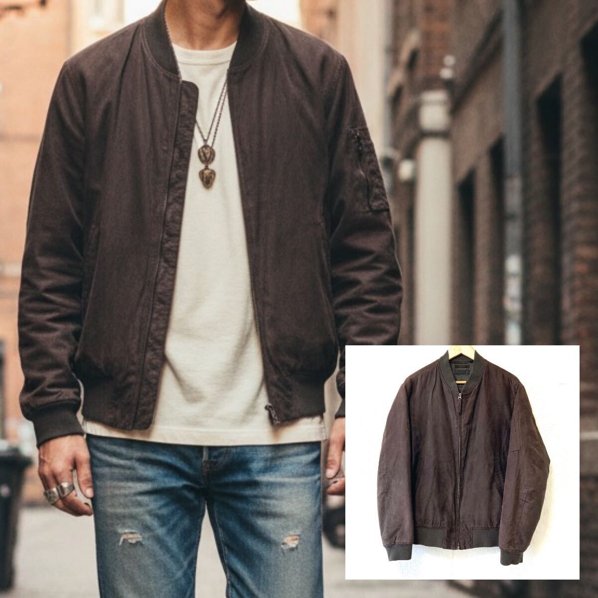 上質な素材感!ビッグサイズ!XL!【UNIQLO】ユニクロ スエードタッチ MA-1 ブルゾン ジャケット アメカジ ブラウン メンズ/Y38097UU拍卖