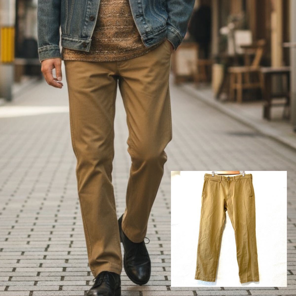 シンプルコーデ◎【BACK NUMBER】バックナンバー ストレッチ チノパン カジュアル パンツ アメカジ ベージュ メンズ L/Y38121UU拍卖