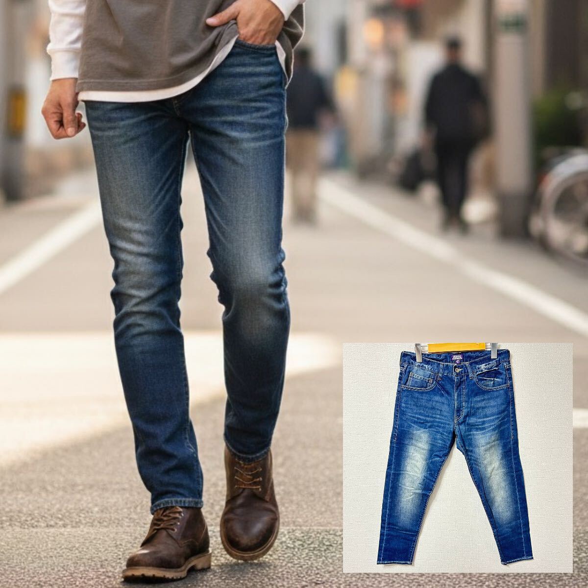 アメカジスタイルに◎【PURPLE&YELLOW】パープルアンドイエロー ストレッデニムパンツ ジーンズ 古着MIX ブルー メンズM/Y38175YY拍卖