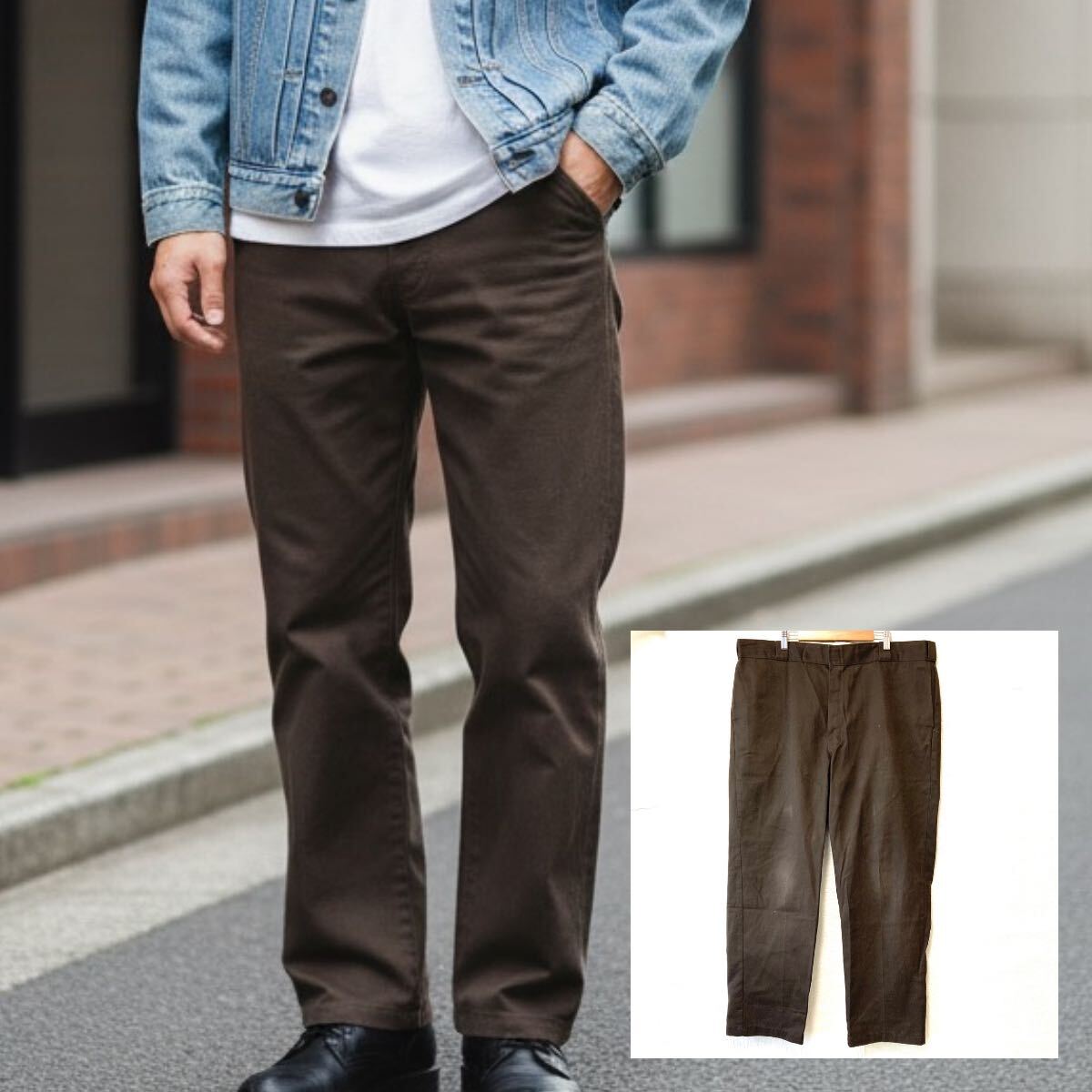 ビッグサイズ! W42【Dickies】ディッキーズ コットン チノパン シンプル パンツ アメカジ カジュアル ブラウン メンズ/Y38133UU拍卖