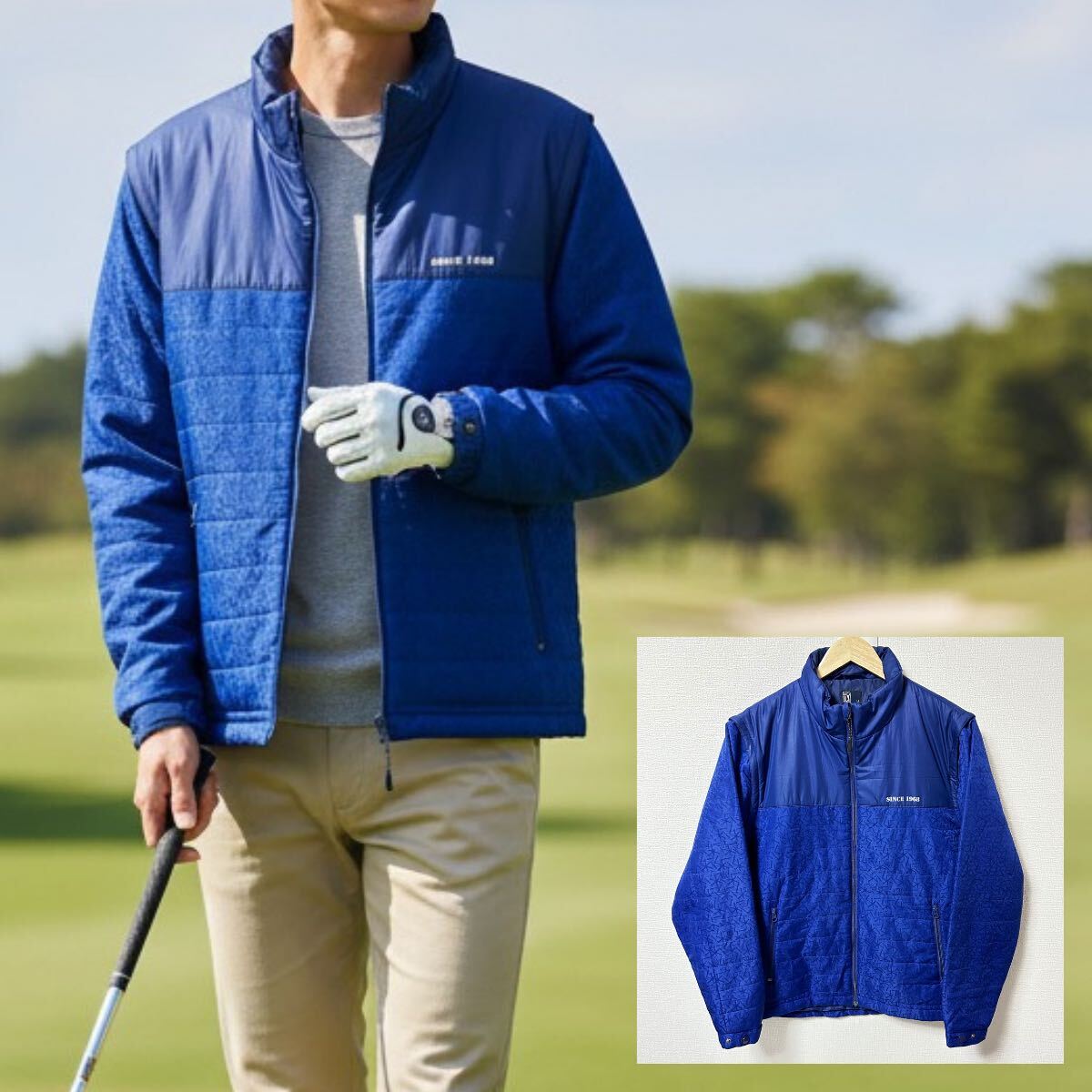 ビッグサイズ◎2way!【PGA TOUR】PGAツアー 中綿ジャケット ベスト アウター ゴルフウェア トレーニング ブルー 青 メンズLL/Y38471YY拍卖