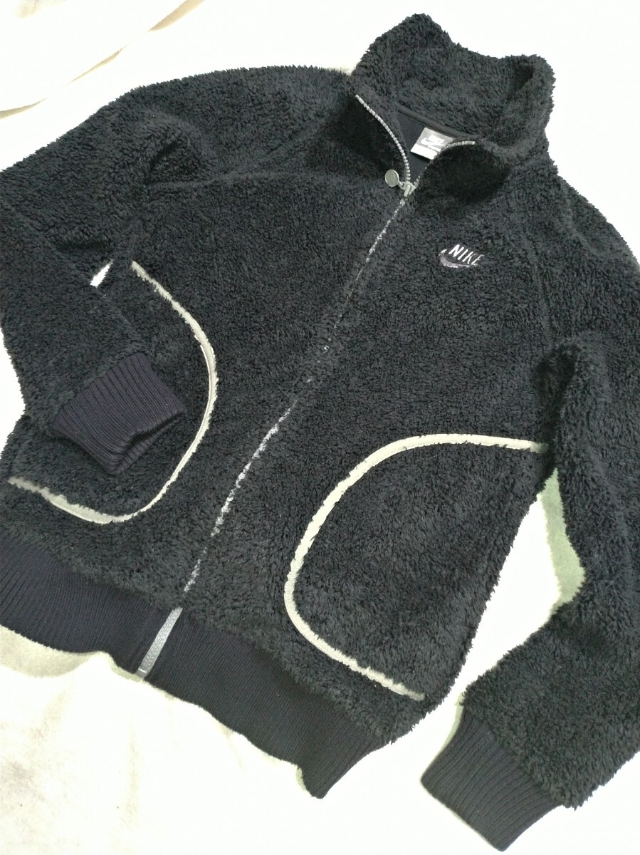 NIKE SHERPA FLEECE JACKET ナイキ シェルパ ボアフリースジャケット レディース 裏地フリース生地 黒 サイズM拍卖