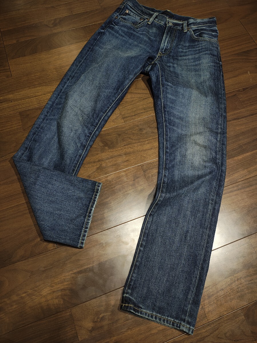 ユニクロ★カイハラデニム USED加工 デニムパンツ サイズ29 インディゴ メンズ 綿100% レギュラーフィット メンズ ヒゲ ハチノス拍卖