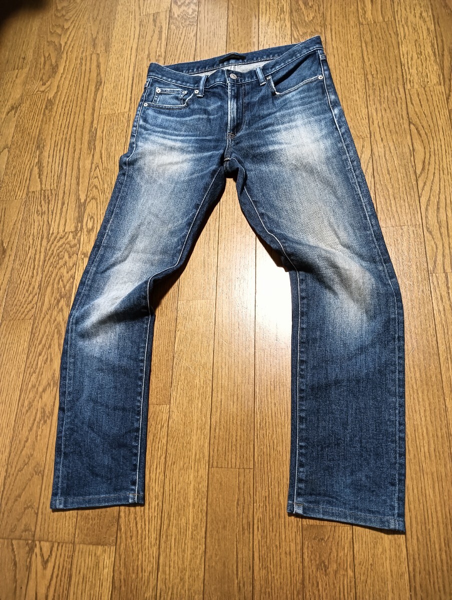 UNIQLO JEANS ユニクロ カイハラデニム ストレッチ スリム ストレート サイズ31 インディゴ USED加工 ヒゲ ハチノス拍卖