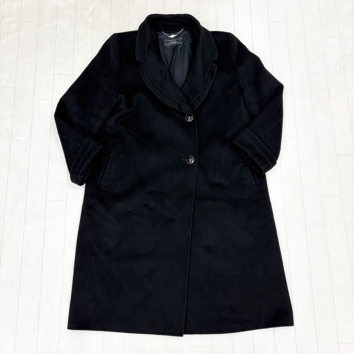 M31〓 Leilian レリアン カシミヤロングコート レディース サイズ7 ブラック アウター カシミヤ100% フォーマル ビジネス カジュアル拍卖