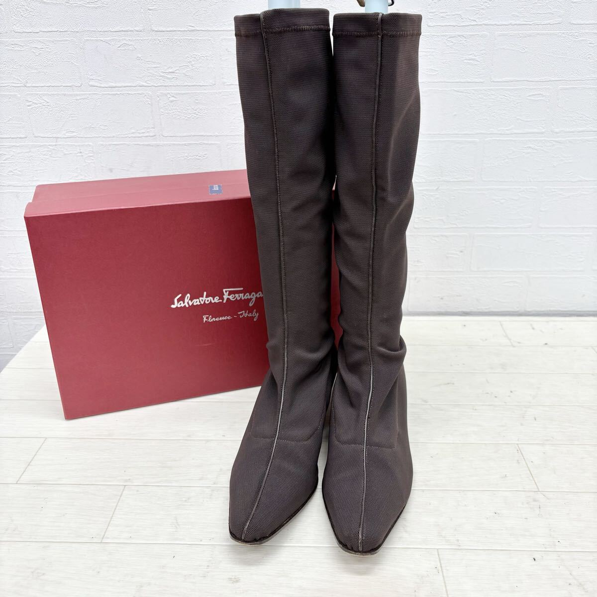 M31〓 Salvatore Ferragamo サルヴァトーレフェラガモ ミドルブーツ レディース サイズ6C ダークブラウン 靴 シューズ カジュアル拍卖