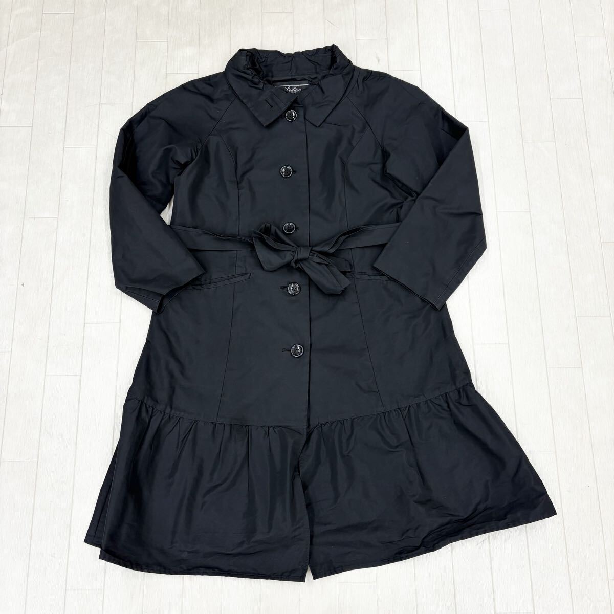 M31〓 Leilian レリアン ステンカラーコート レディース サイズ9 ブラック ミドルコート カジュアル拍卖