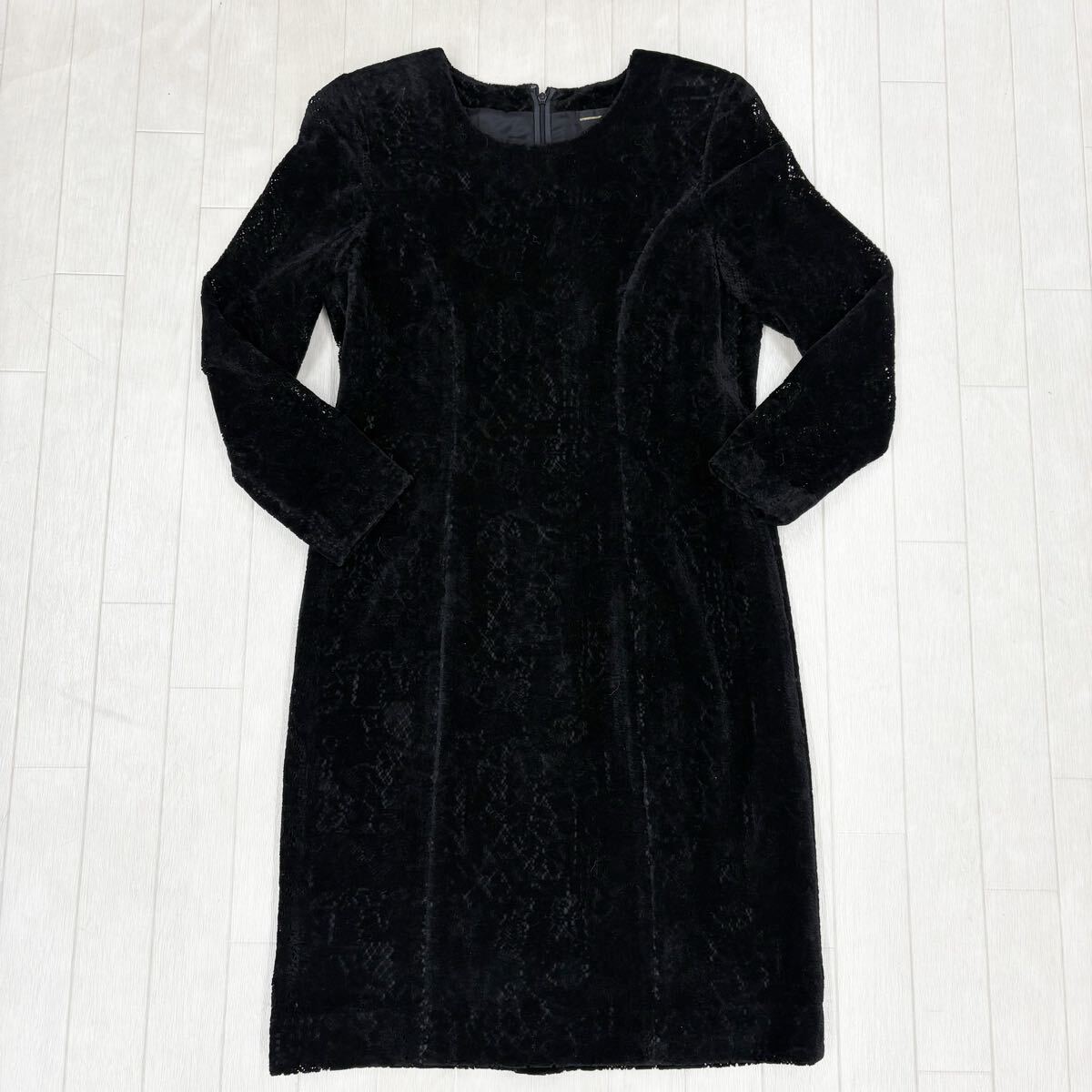 1811〓 Leilian レリアン ミドルワンピース レディース サイズ7 ブラック レース 袖裏地無し 長袖 膝丈 フォーマル カジュアル拍卖