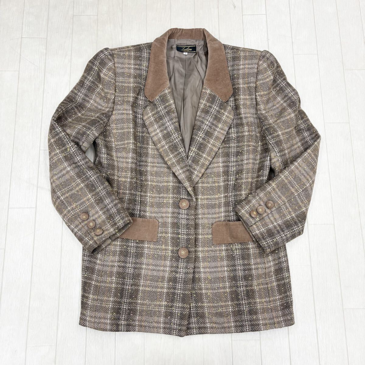 1816〓 Leilian レリアン テーラードジャケット レディース サイズ9 チェック柄 ブラウン ベージュ 上着 カジュアル拍卖