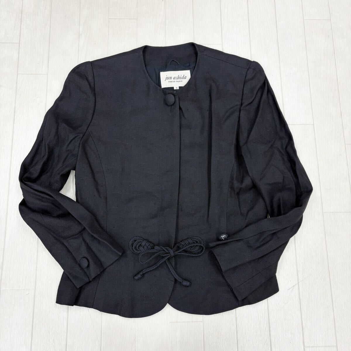 1816〓 jun ashida ジュンアシダ ノーカラージャケット レディース サイズ9 ブラック 上着 トップス 長袖拍卖