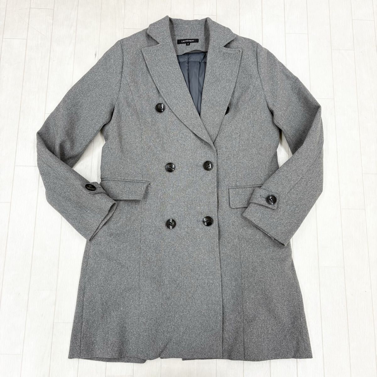 1816〓 LAUTREAMONT ロートレアモン ダブルミドルコート レディース サイズ38 グレー アウター 上着 ダウンライナー有 カジュアル ビジネス拍卖