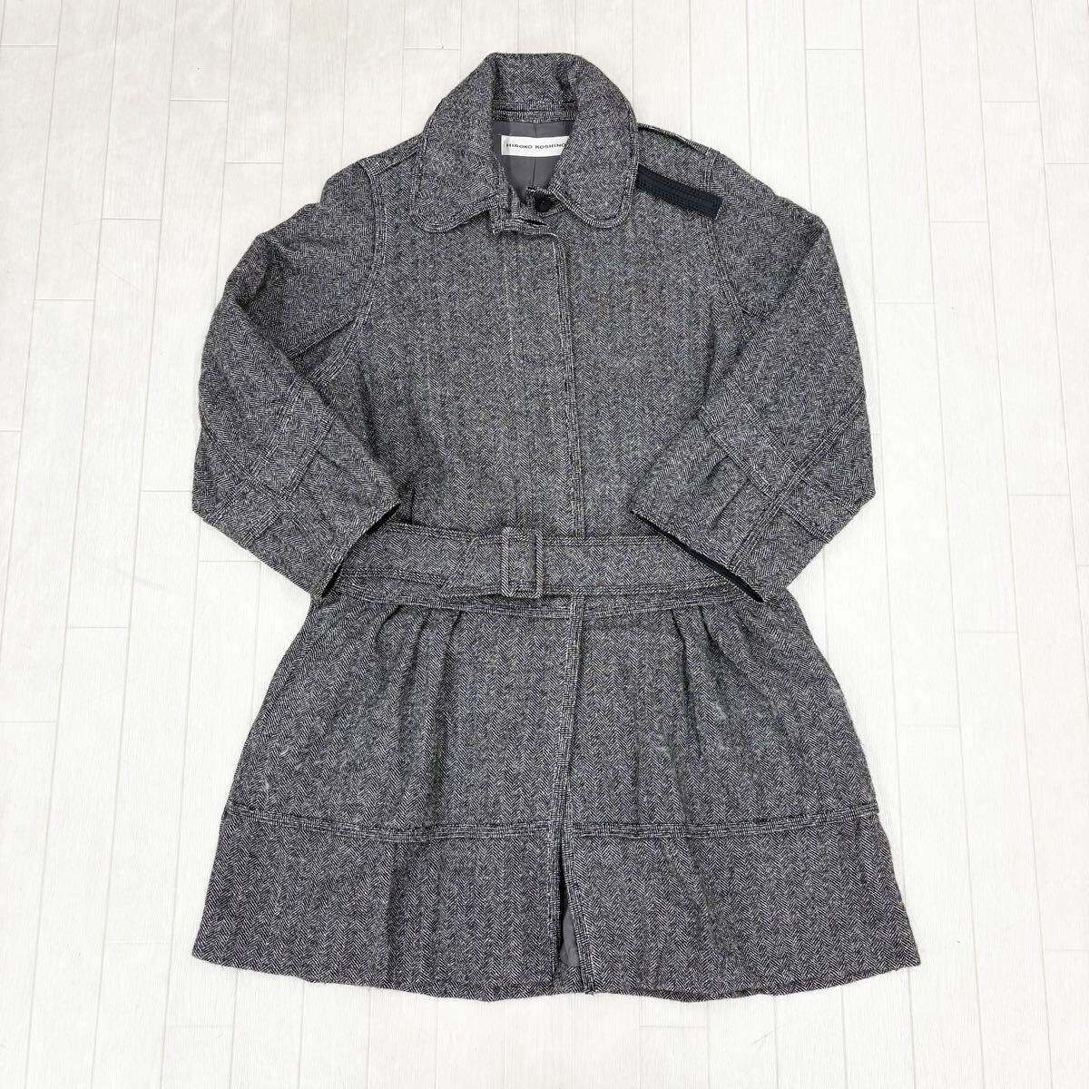 1816〓 HIROKO KOSHINO ヒロココシノ ミドルコート レディース サイズ38 ヘリンボーン グレー アウター 上着 カジュアル拍卖