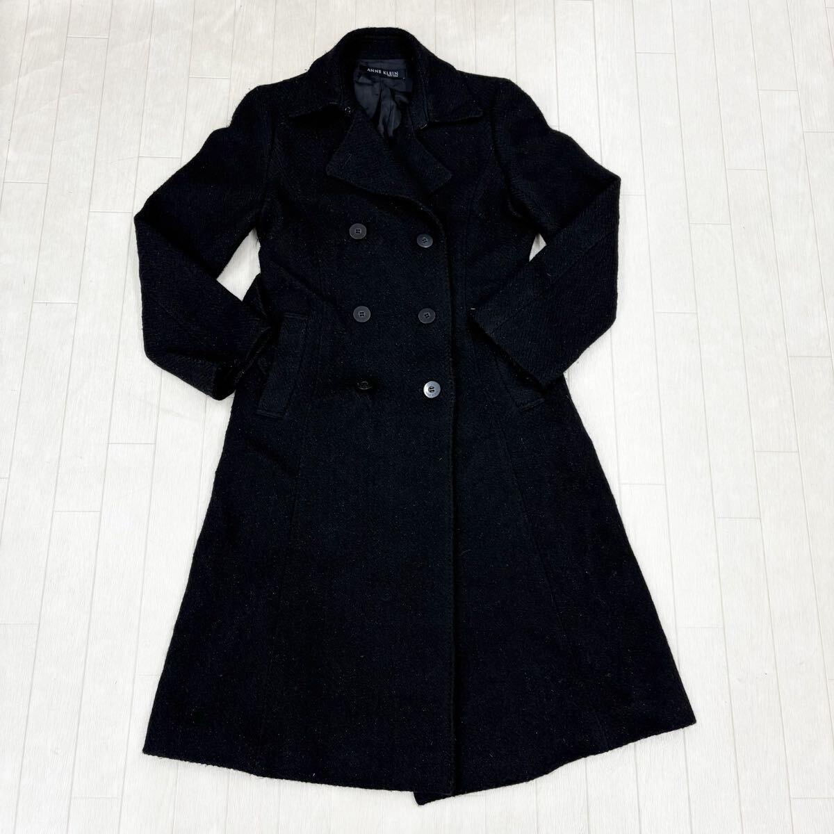 1816〓 ANNE KLEIN アンクライン ダブルロングコート レディース サイズ9 ブラック キラキラ アウター 上着 カジュアル拍卖