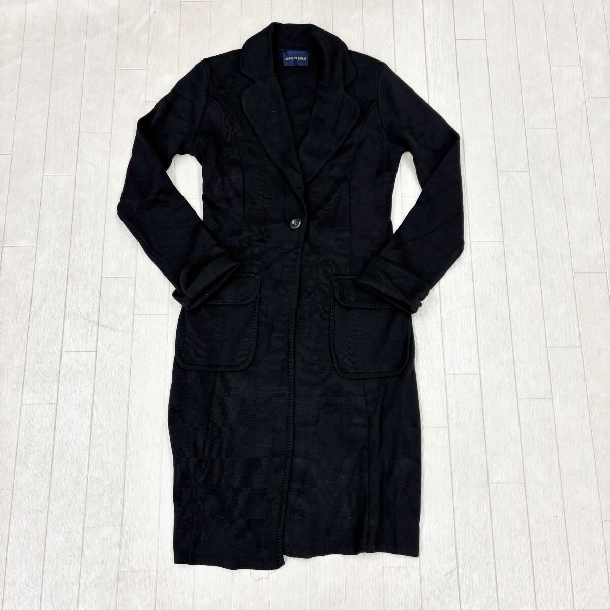 1816〓 ANNE KLEIN II アンクラインツー ニットチェスターコート レディース サイズM ブラック アウター 上着 1ボタン ミドルコート拍卖