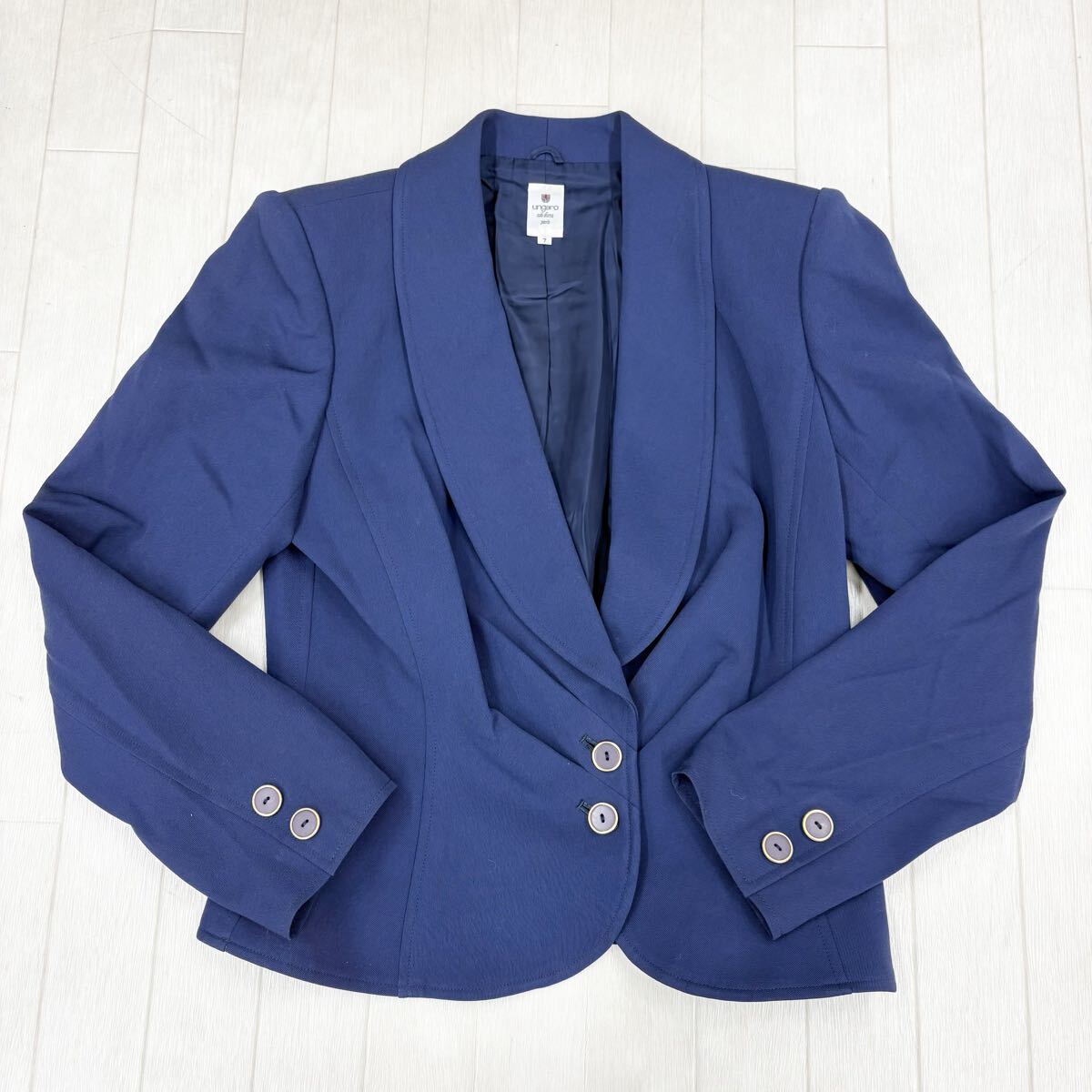 1818〓 ungaro ウンガロ シングルジャケット レディース サイズ7 暗めブルー 上着 トップス 2ボタン拍卖