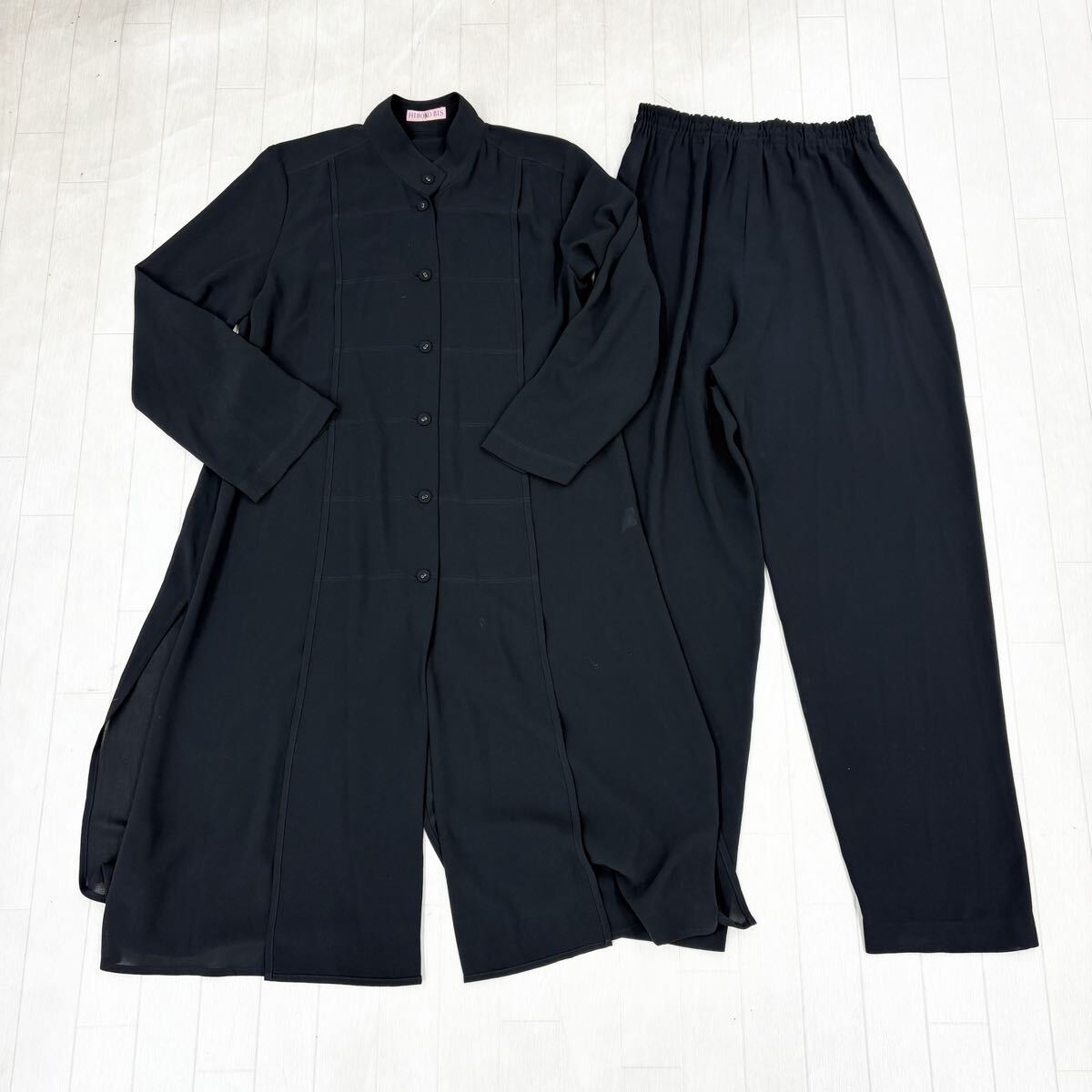 1818〓 セットアップ HIROKO BIS HIROKO KOSHINO ヒロコビス ヒロココシノ 前開きワンピース イージーパンツ レディース サイズ11 ブラック拍卖