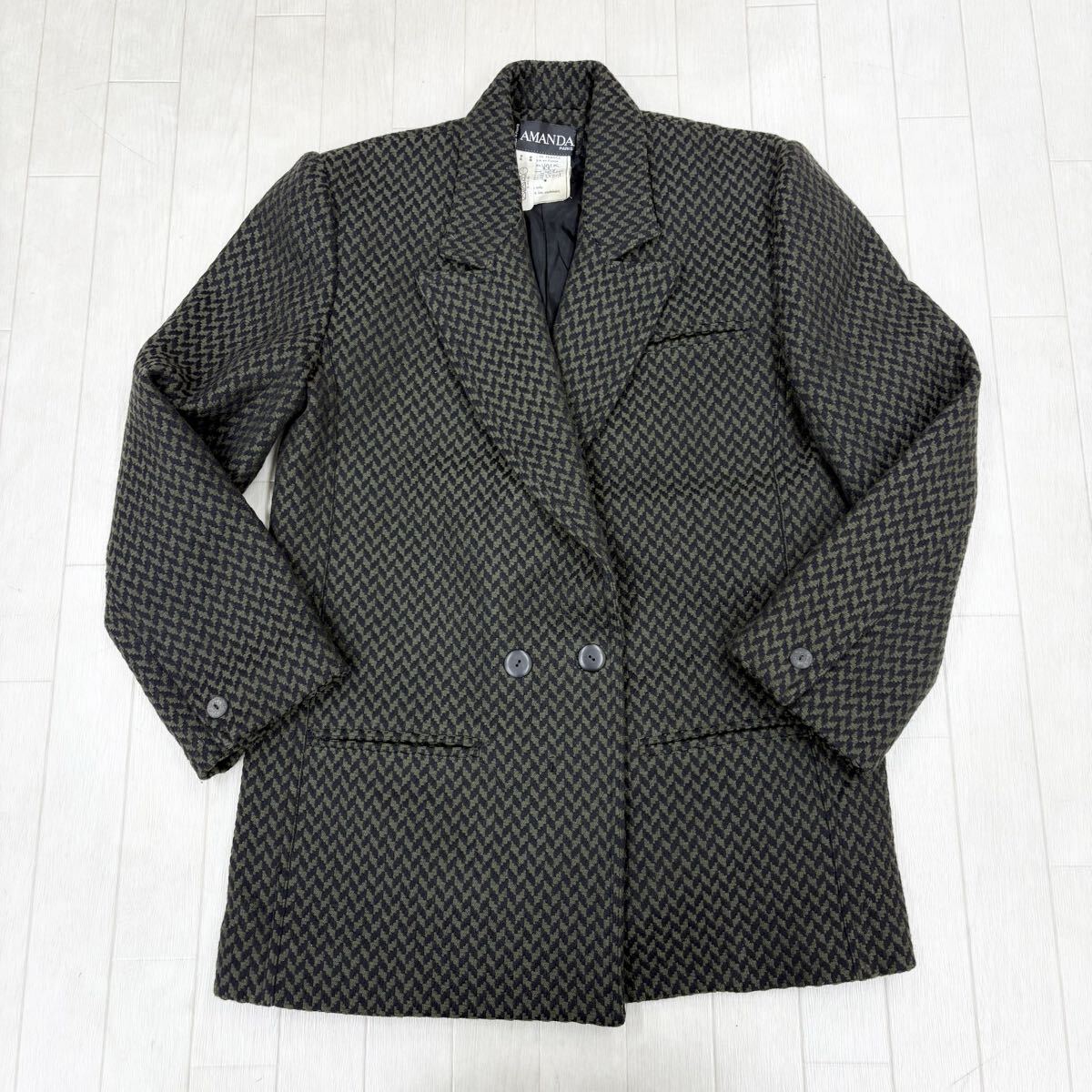 1818〓 AMANDA ダブルテーラードジャケット レディース サイズ8 ブラック ダークグリーン 上着 ジャケット拍卖